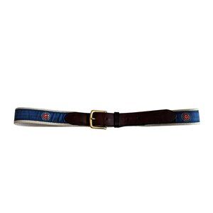 Vineyard Vines Canvas Club belt beige blue Chicago Cubs logo size 36
